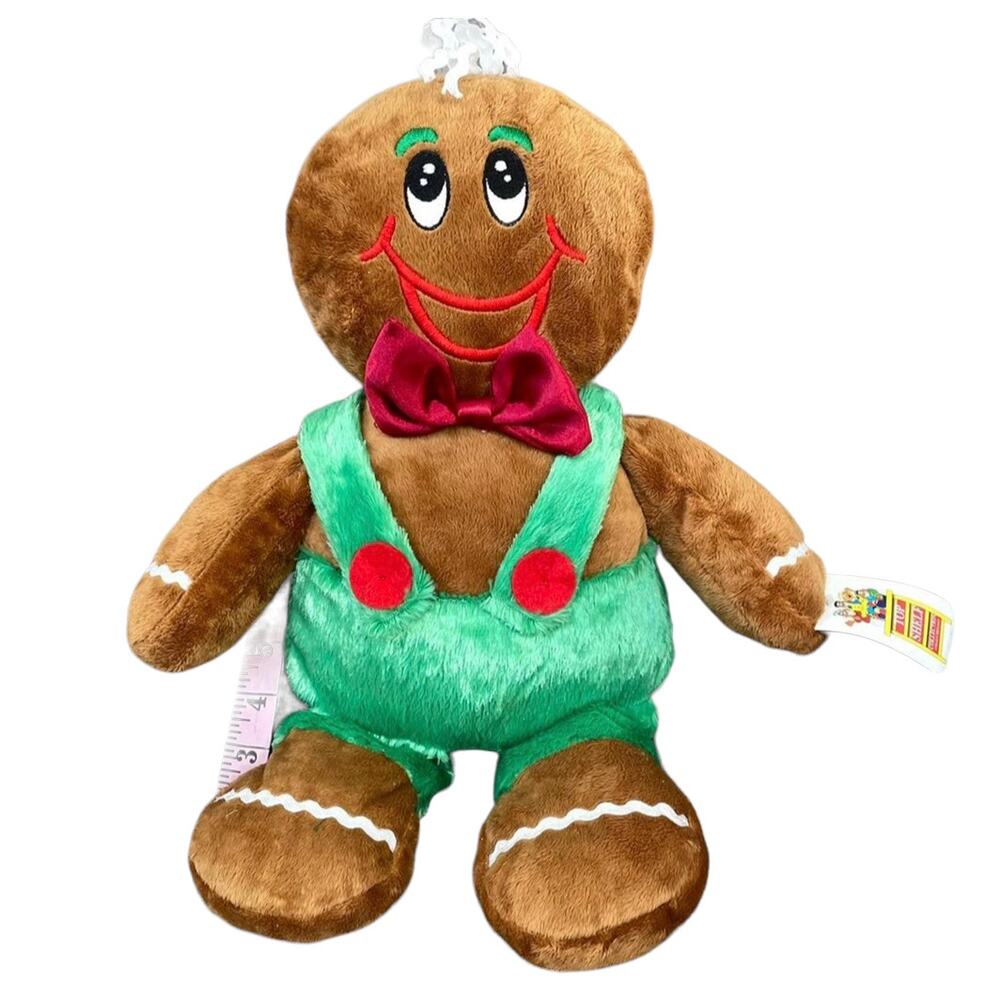 Vintage Gingerbread Man Plush Velour 17" Christmas Floppy Toy Holiday TAGS